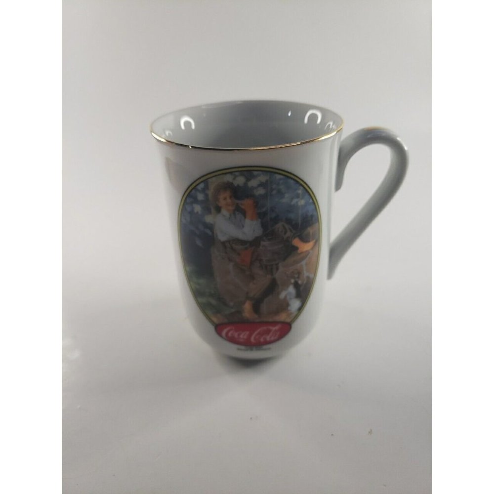 Coca Cola Collection Mug w/ Gold Trim ~  "Barefoot Boy" Norman Rockwell